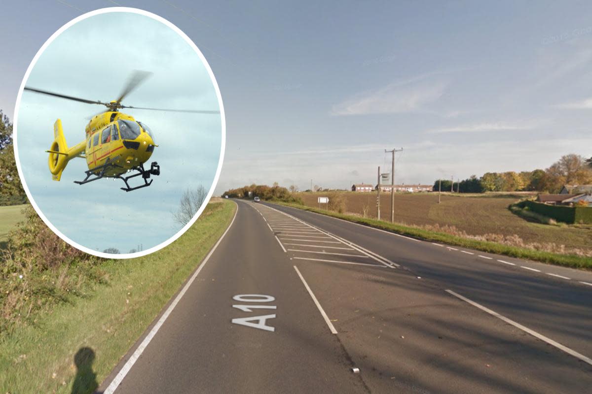 A motorcyclist has been taken to hospital after a crash that closed the A10 <i>(Image: Google/ Newsquest)</i>