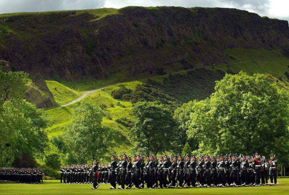 A parade during a Drumhead service on the grounds of the Palace of Holyroodhouse in Edinburgh in 2006.