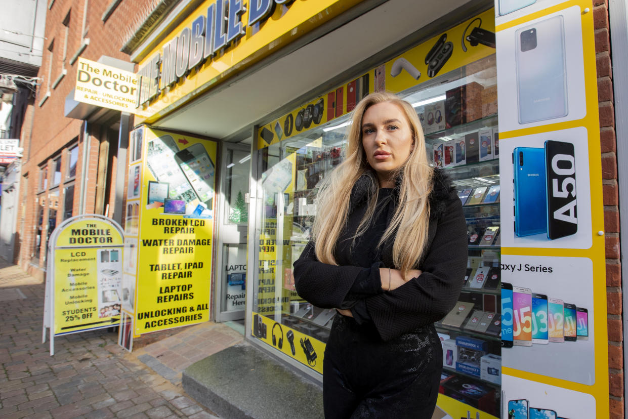 Louise Johnson caught a worker at a mobile phone shop scrolling through her sexy selfies on her phone. (SWNS)