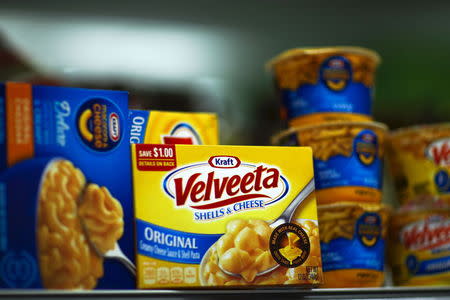 A box of Kraft Velveeta shells and cheese is displayed in a grocery store in New York March 25, 2015. REUTERS/Eduardo Munoz