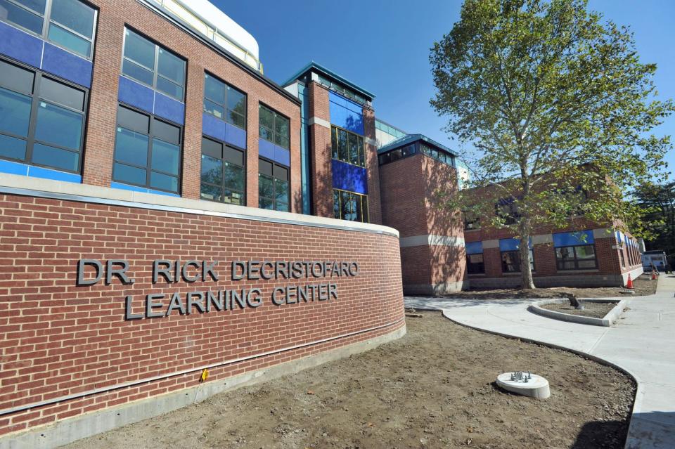 The front entrance of the new Dr. Rick DeCristofaro Learning Center in Quincy.