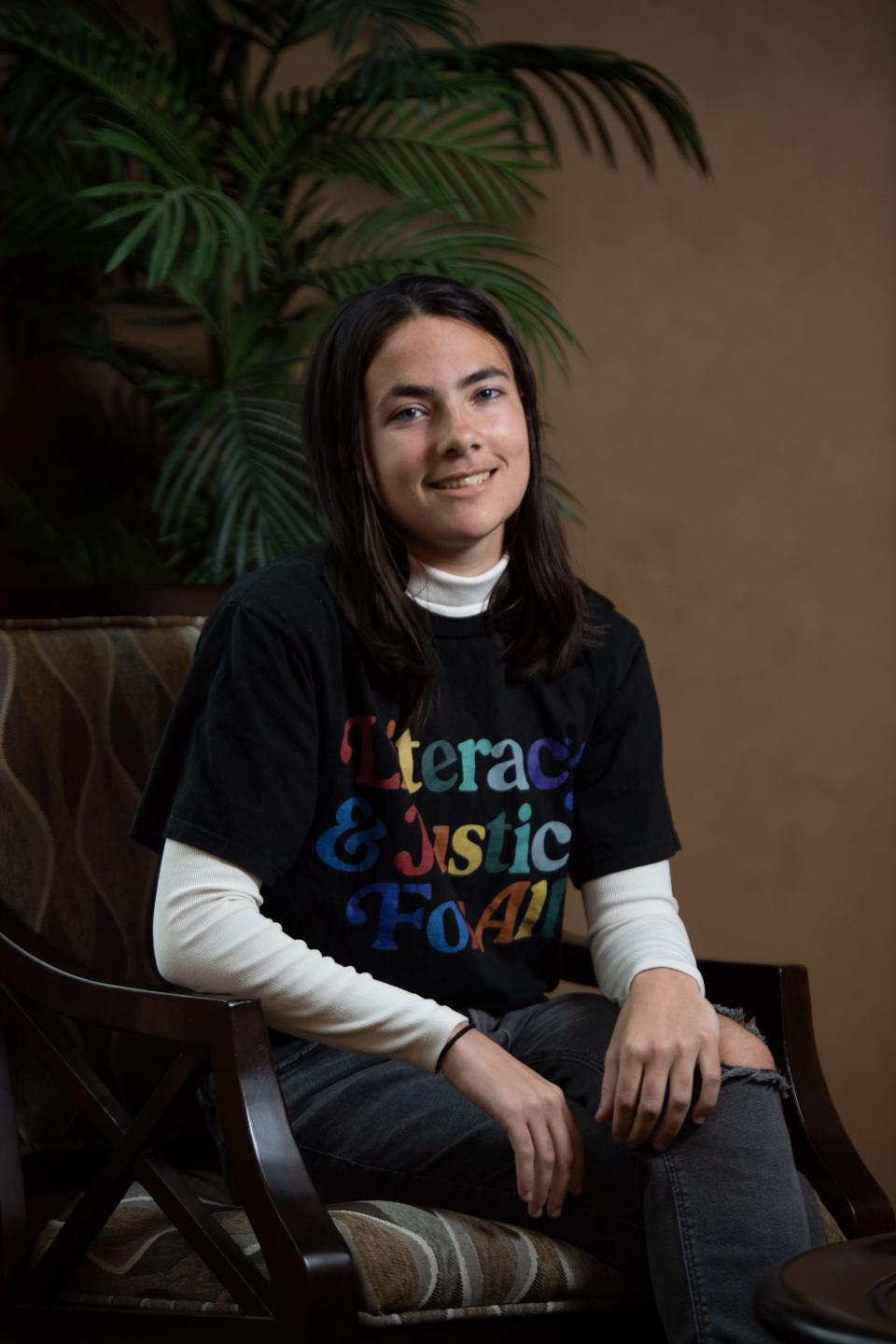 Julia Garnett, the founder of her school’s new Student Advocates for Speech club poses at the Hendersonville City Hall in Hendersonville, Tenn., Tuesday, March 5, 2024.