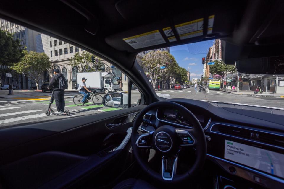 An interior view of a Waymo robotaxi.