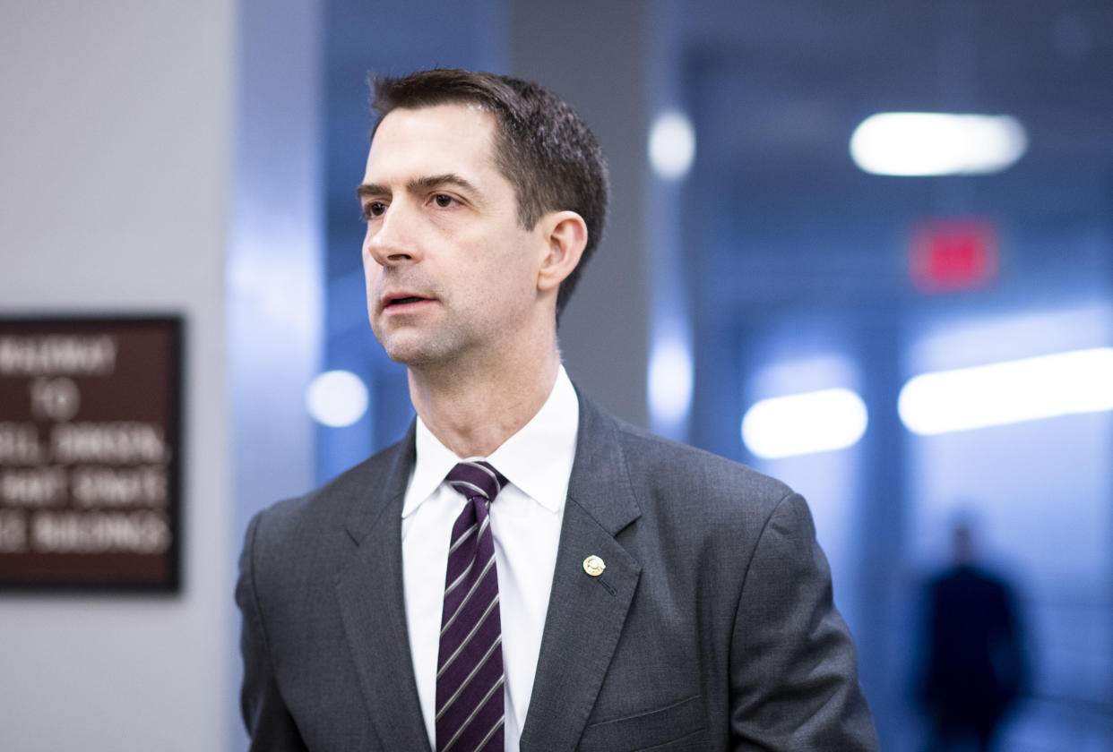 Sen. Tom Cotton (R-Ark.), pictured here on March 10, published a shocking op-ed in The New York Times on Wednesday urging the president to "send in the troops" to suppress nationwide protests over police killings of Black people. (Photo: Bill Clark via Getty Images)