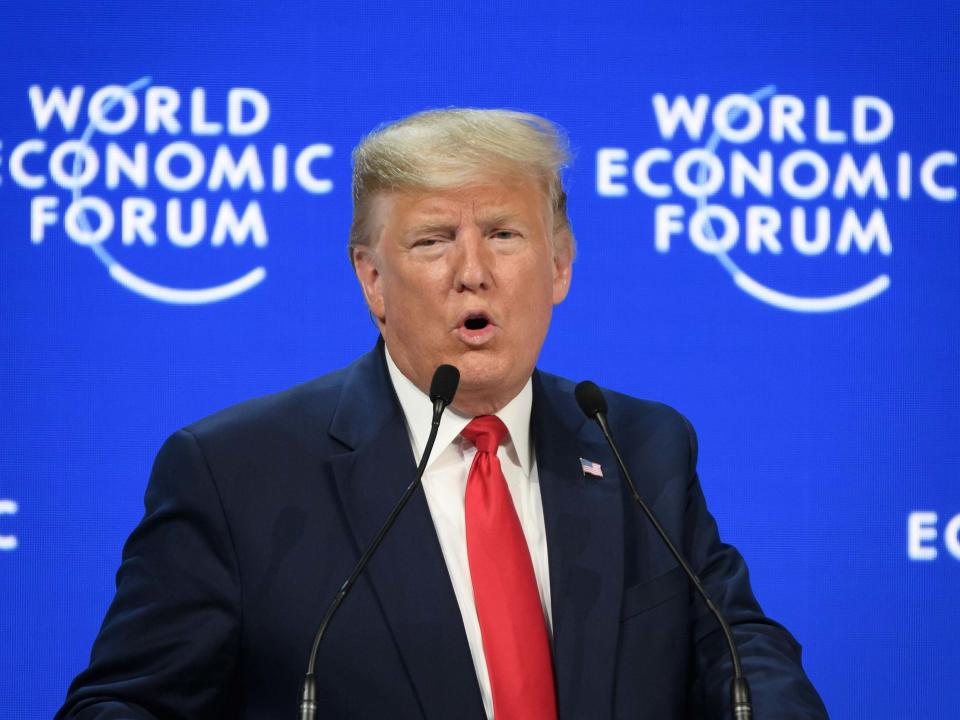 Donald Trump addresses the World Economic Forum at the congress centre in Davos: AFP via Getty Images