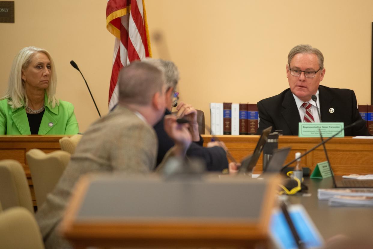 Rep. Sean Tarwater, R-Stilwell, chairs the Unemployment Compensation Modernization and Improvement Council Tuesday at the Statehouse.