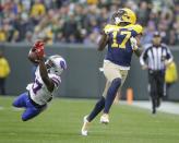<p>Buffalo Bills’ Tre’Davious White breaks up a pass intended for Green Bay Packers’ Davante Adams during the second half of an NFL football game Sunday, Sept. 30, 2018, in Green Bay, Wis. (AP Photo/Jeffrey Phelps) </p>