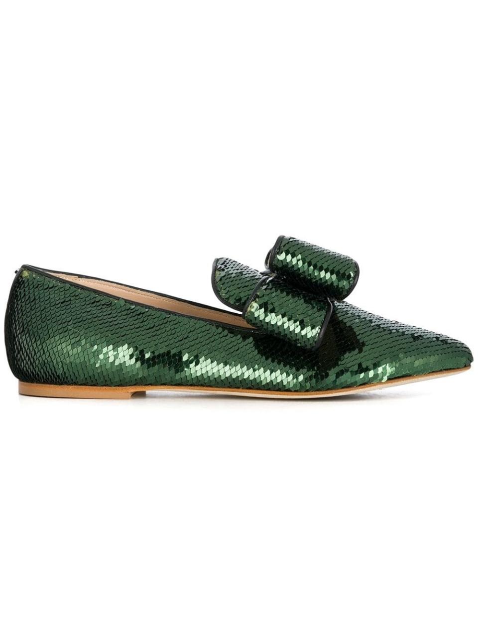 <em><strong>Shop Now:</strong> Polly Plume Sequin Embellished Loafers, $373. <a rel="nofollow noopener" href="https://www.farfetch.com/shopping/women/polly-plume-sequin-embellished-loafers-item-13276326.aspx?fsb=1&storeid=9364&size=21&clickref=1100l5FteBbX&utm_source=shopstyle&utm_medium=affiliate&utm_campaign=PHUS&utm_term=USNetwork&pid=performancehorizon_int&c=shopstyle&clickid=1100l5FteBbX&af_siteid=1101l510&af_sub_siteid=1011l274&af_cost_model=CPA&af_channel=affiliate&is_retargeting=true" target="_blank" data-ylk="slk:farfetch.com;elm:context_link;itc:0;sec:content-canvas" class="link ">farfetch.com</a>.</em>