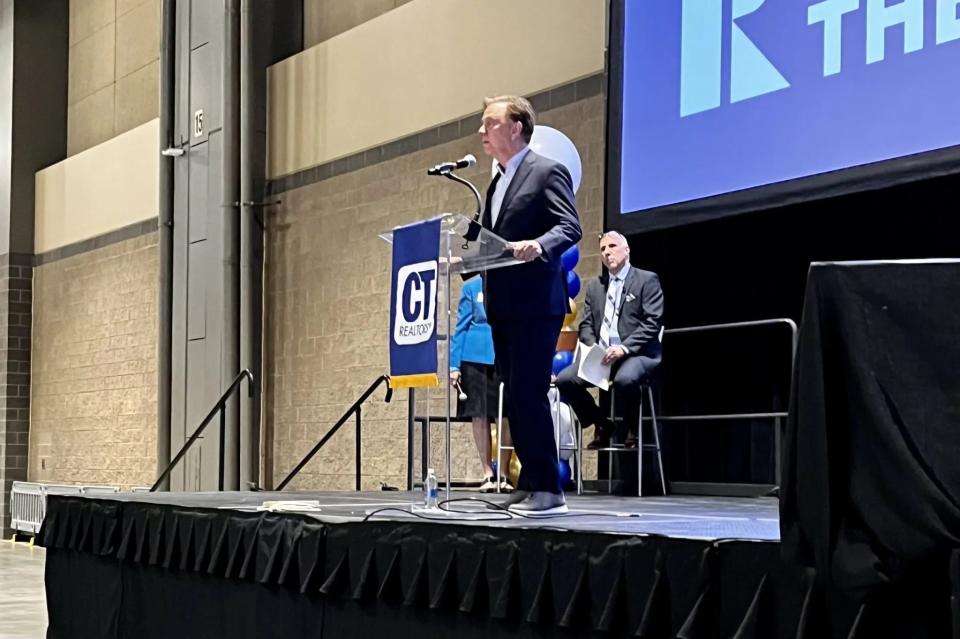 Gov. Ned Lamont speaks on May 15, 2023, to a conference of the Connecticut Association of Realtors.