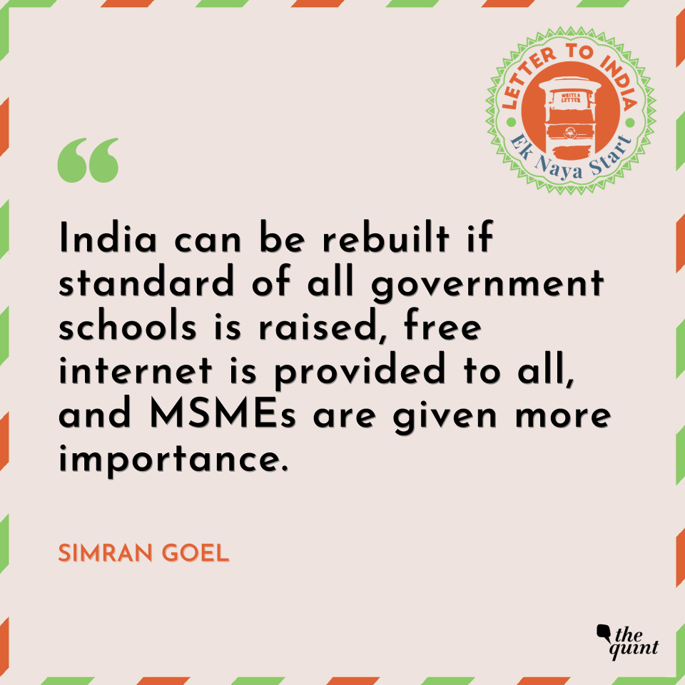 Simran Goel says standards of education must be raised for India to move ahead.