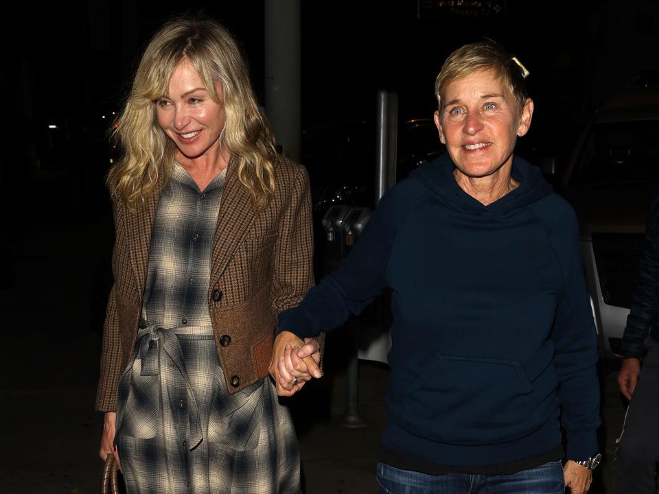 portia de rossi and ellen degeneres walking down the street in la in 2022