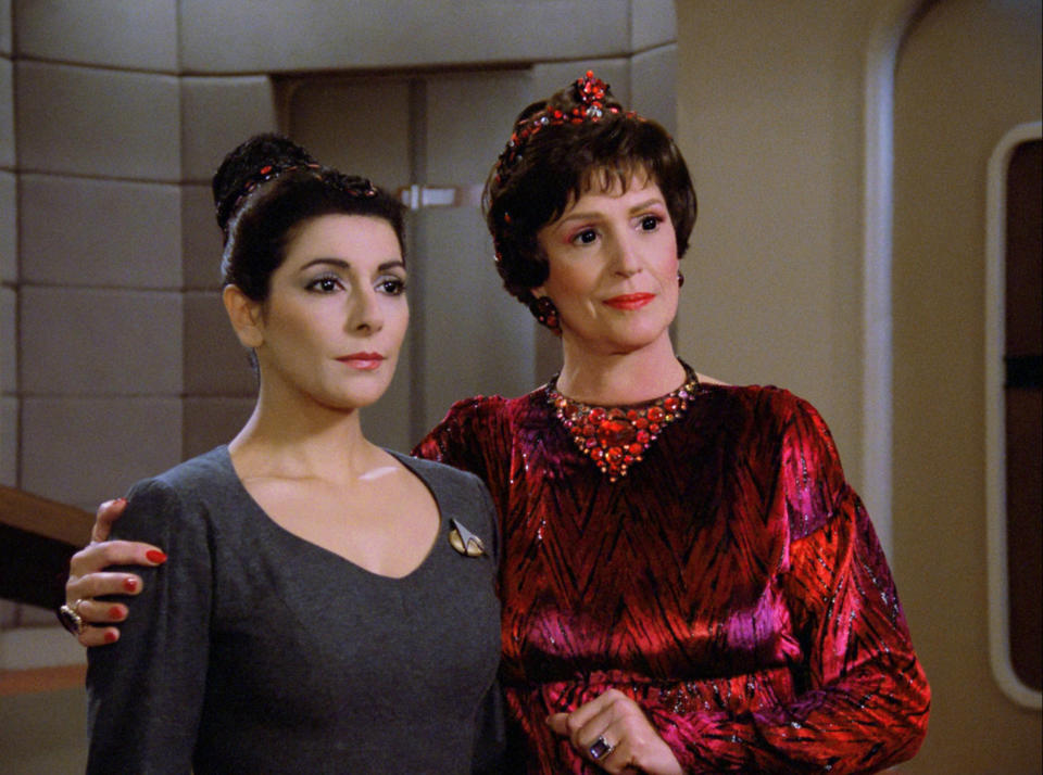 Barrett-Roddenberry played Lwaxana Troi, the mother of Marina Sirtis’s character, on “The Next Generation.” Because they were “siblings” Sirtis would call Rod “bro” when he was a teenager. - Credit: ©Paramount Television/Courtesy Everett Collection