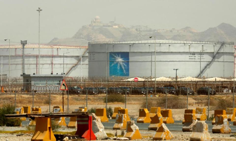 Storage tanks at an Aramco oil facility in Jeddah, Saudi Arabia.