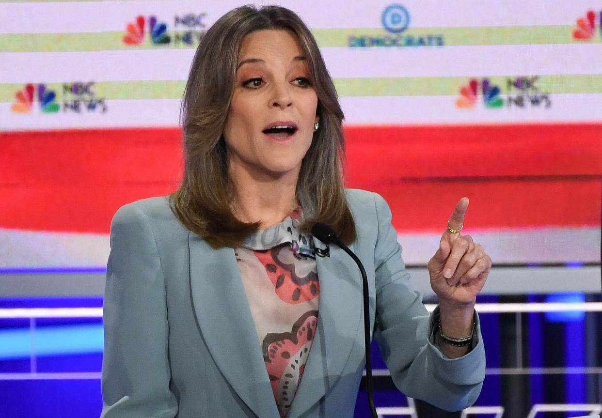 "You have harnessed fear for political purposes, and only love can cast that out." -- Marianne Williamson to President Donald Trump (Photo: SAUL LOEB via Getty Images)