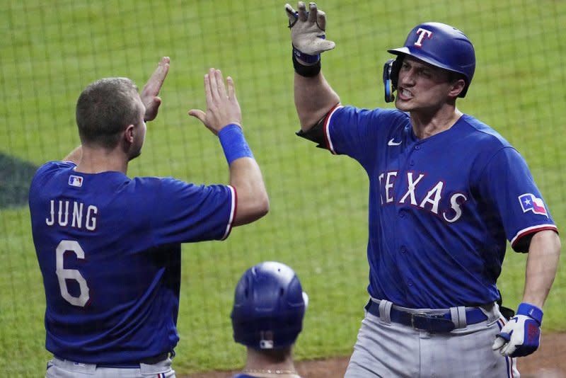 Shortstop Corey Seager (.333) is the Texas Rangers' best hitter this postseason. File Photo by Kevin M. Cox/UPI.