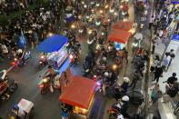 Food carts are seen on the street during an anti-government protest in Bangkok