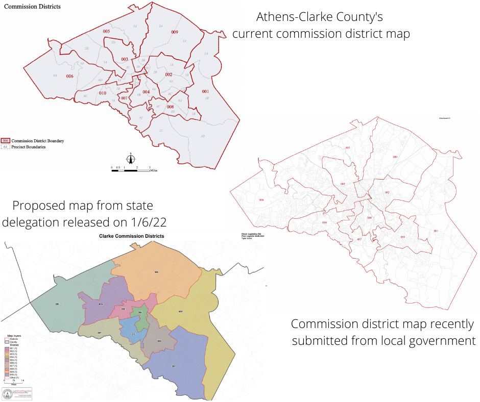 Side-by-Side comparisons of the proposed Athens-Clarke County commission district maps.