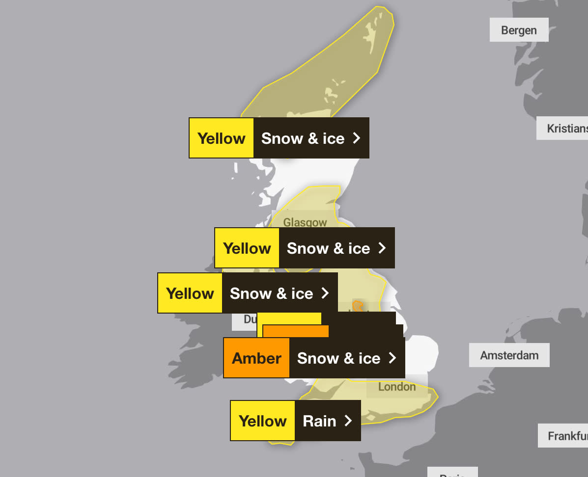 Weather warnings are in place for large parts of the country. (Met Office)