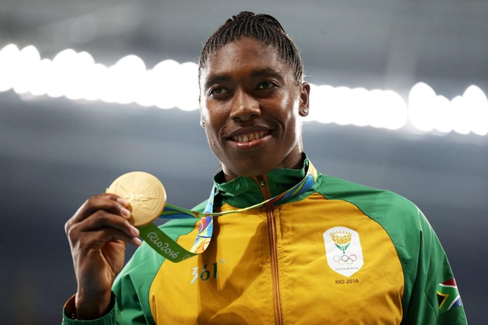 <div class="inline-image__caption"><p>Caster Semenya shows off her gold medal at the Rio 2016 Olympic Games at the Olympic Stadium on August 20, 2016, in Rio de Janeiro, Brazil.</p></div> <div class="inline-image__credit">Patrick Smith/Getty</div>