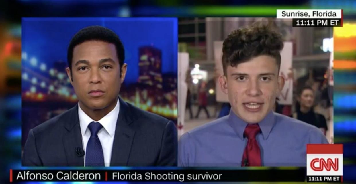 Alfonso Calderon&nbsp;(right) speaks&nbsp;with CNN's Don Lemon about the president's ideas to prevent school shootings. (Photo: CNN)