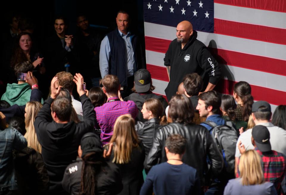 Democratic Senate candidate John Fetterman speaks to supporters during an election night party at StageAE on November 9, 2022 in Pittsburgh, Pennsylvania (Getty Images)