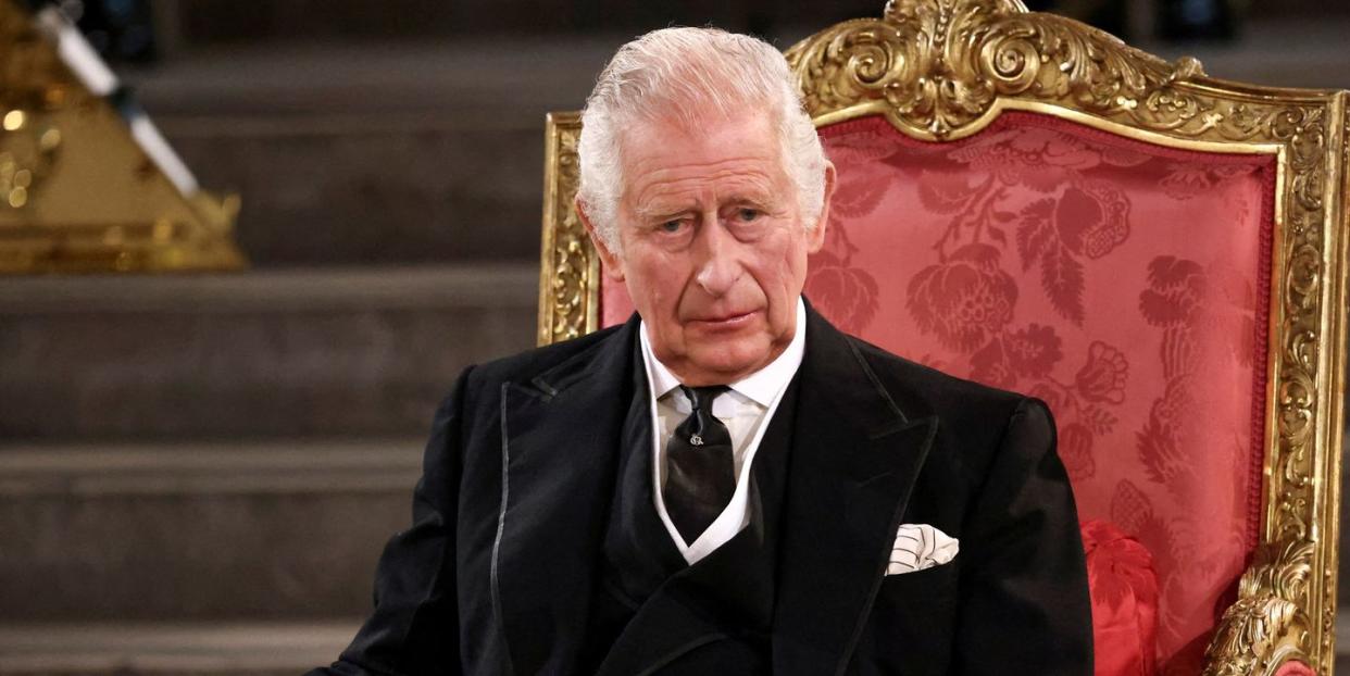 topshot   britains king charles iii attends the presentation of addresses by both houses of parliament in westminster hall, inside the palace of westminster, central london on september 12, 2022, following the death of queen elizabeth ii on september 8 photo by henry nicholls  pool  afp photo by henry nichollspoolafp via getty images