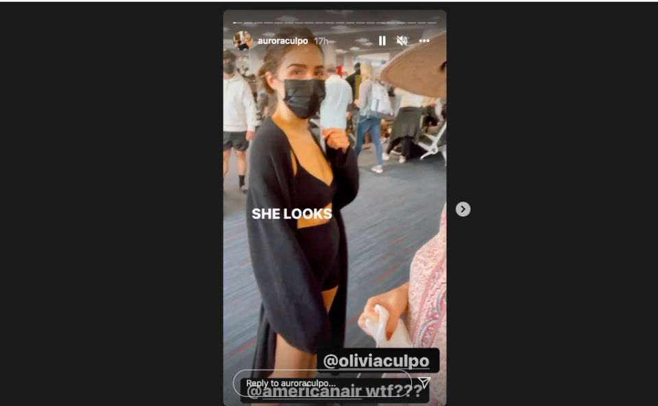 Olivia Culpo was travelling with her sister Aurora, who filmed her at the airport in the outfit (Instagram / Aurora Culpo)