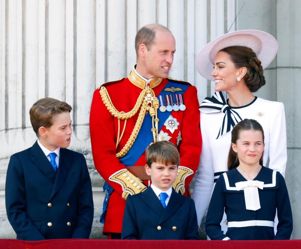 The Prince and Princes of Wales with George, Charlotte and Louis at Trooping The Colour 2024