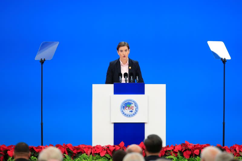 FILE PHOTO: Serbian Prime Minister Ana Brnabic delivers a speech at the opening ceremony of the second China International Import Expo (CIIE) in Shanghai