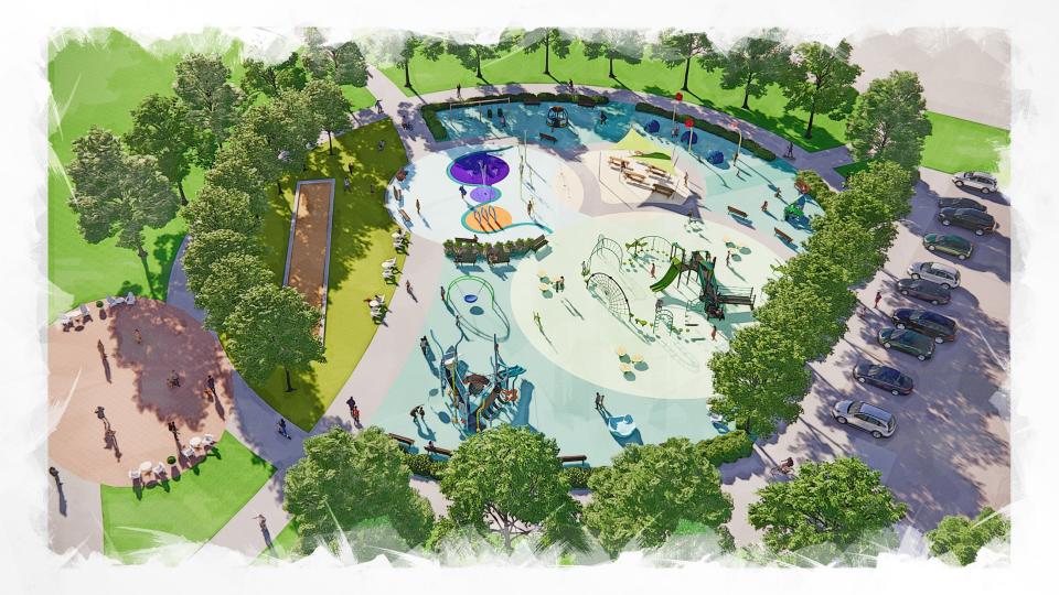 A look at the proposed U-Plex outdoor activities, including a splash pad and playground.