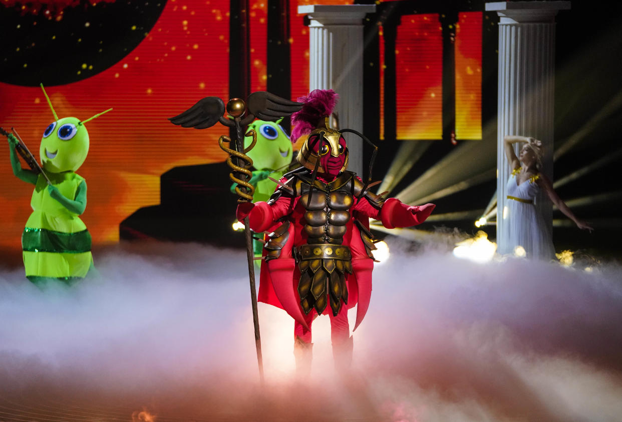 From Bandicoot TV

The Masked Singer: Iâ€™m A Celebrity Special on ITV and ITV Hub

Pictured: Cockroach.

This photograph is (C) Bandicoot TV and can only be reproduced for editorial purposes directly in connection with the programme or event mentioned above, or ITV plc. Once made available by ITV plc Picture Desk, this photograph can be reproduced once only up until the transmission [TX] date and no reproduction fee will be charged. Any subsequent usage may incur a fee. This photograph must not be manipulated [excluding basic cropping] in a manner which alters the visual appearance of the person photographed deemed detrimental or inappropriate by ITV plc Picture Desk.  This photograph must not be syndicated to any other company, publication or website, or permanently archived, without the express written permission of ITV Picture Desk. Full Terms and conditions are available on the website www.itv.com/presscentre/itvpictures/terms

For further information please contact:
james.hilder@itv.com / 0207 157 3052