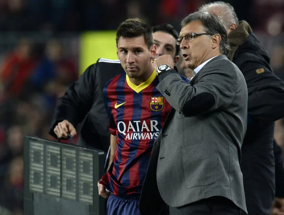 Lionel Messi y el Tata Martino cuando coincidieron en el Barcelona. (Foto: Lluis Gene / AFP / Getty Images).
