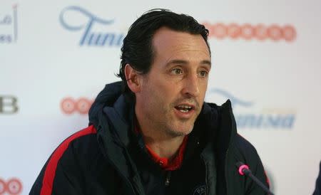 Football Soccer - Club Africain v PSG - International friendly - Tunis, Tunisia - 3/1/17. Paris St Germain coach Unai Emery attends the pre-match news conference. REUTERS/Zoubeir Souissi