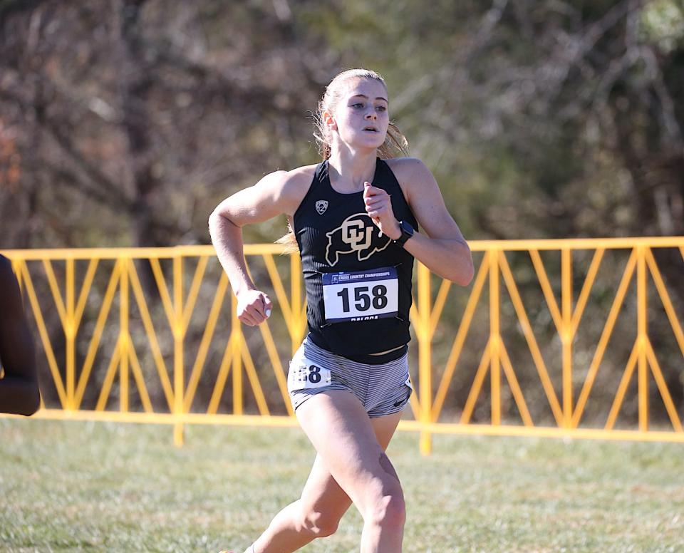 Karrie Baloga, a 2023 Cornwall High grad and 2022 Champs national cross-country champion, competes for Colorado Nov. 19, 2023 during the NCAA women's D-I cross-country championship in Virginia.