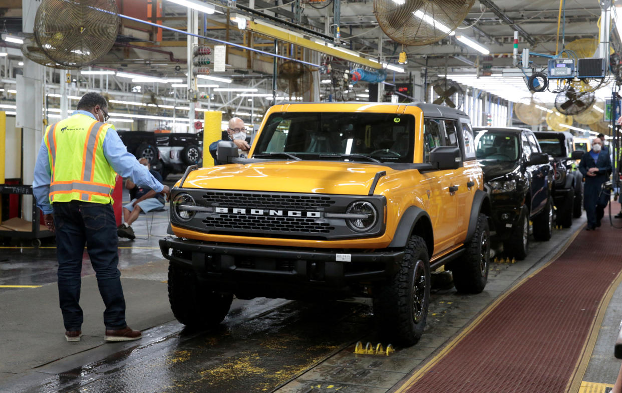 A Ford 2021 Bronco SUV on the assembly line at the company's assembly plant in Wayne, Mich. 