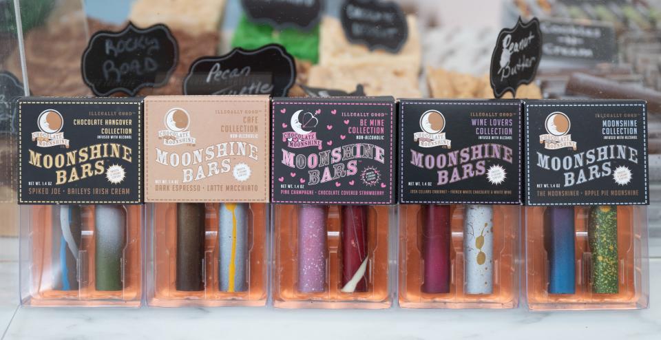 A variety of truffle bars from Chocolate Moonshine, opening this fall at Jersey Shore Premium Outlets in Tinton Falls.