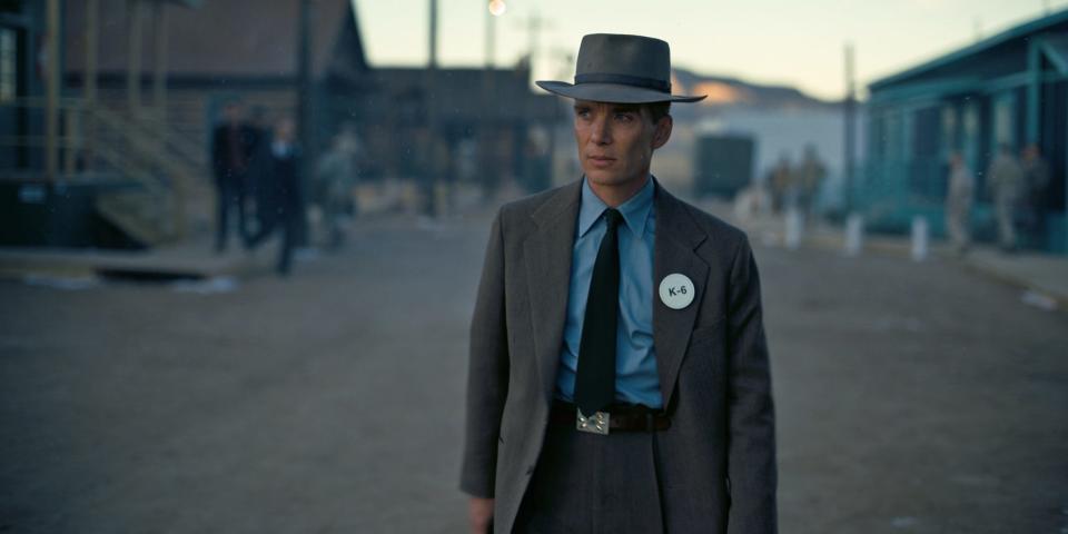 Cillian Murphy as J. Robert Oppenheimer walking around Los Alamos