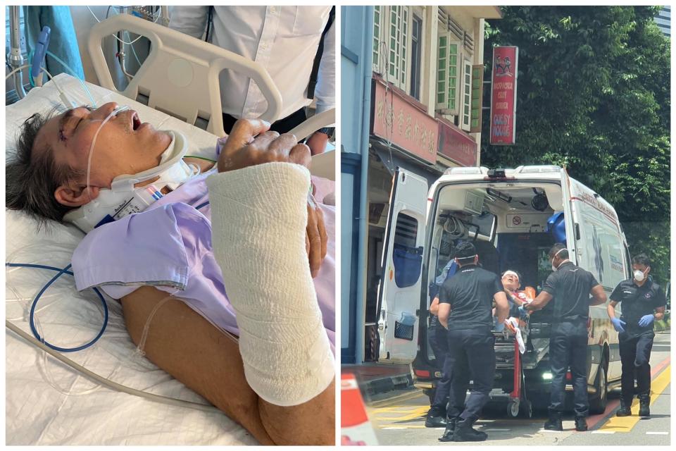 A bus commuter (Mr Siah) sustained multiple injuries after Bus Service 175 applied emergency brakes to avoid an accident at North Bridge Road on 8 September 2021. (PHOTOS: Siah Hwan Ling/Facebook)