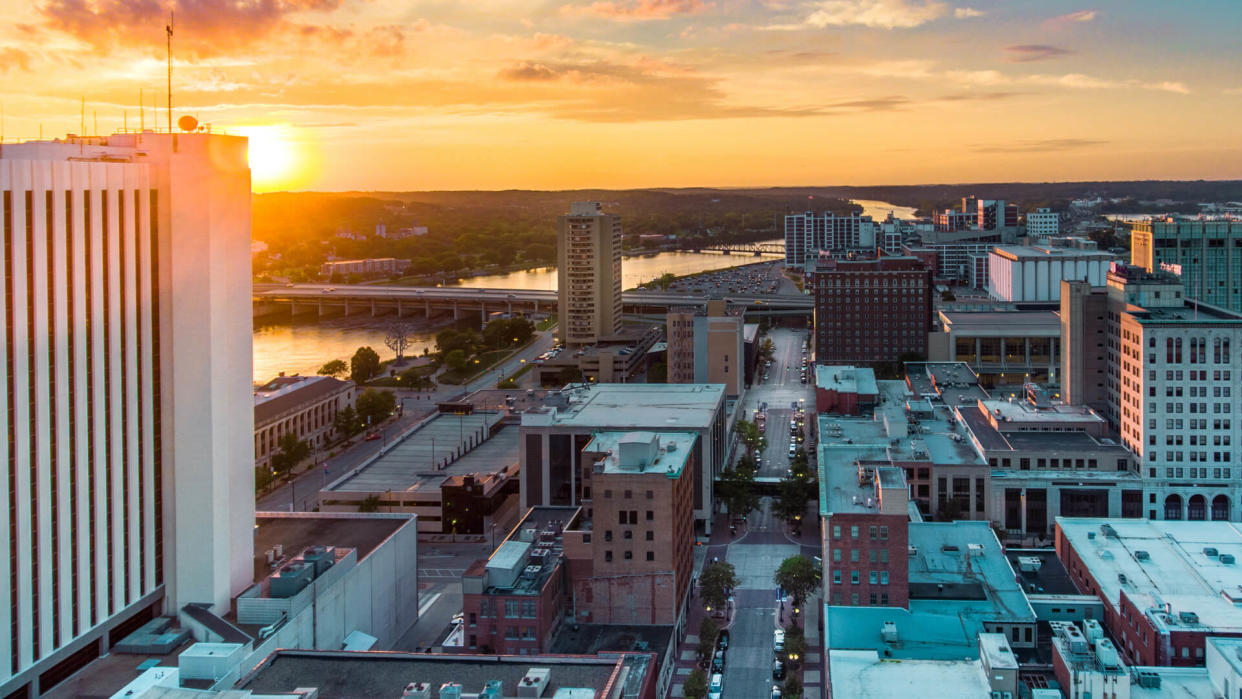 Cedar Rapids Sunsets Downtown Iowa.