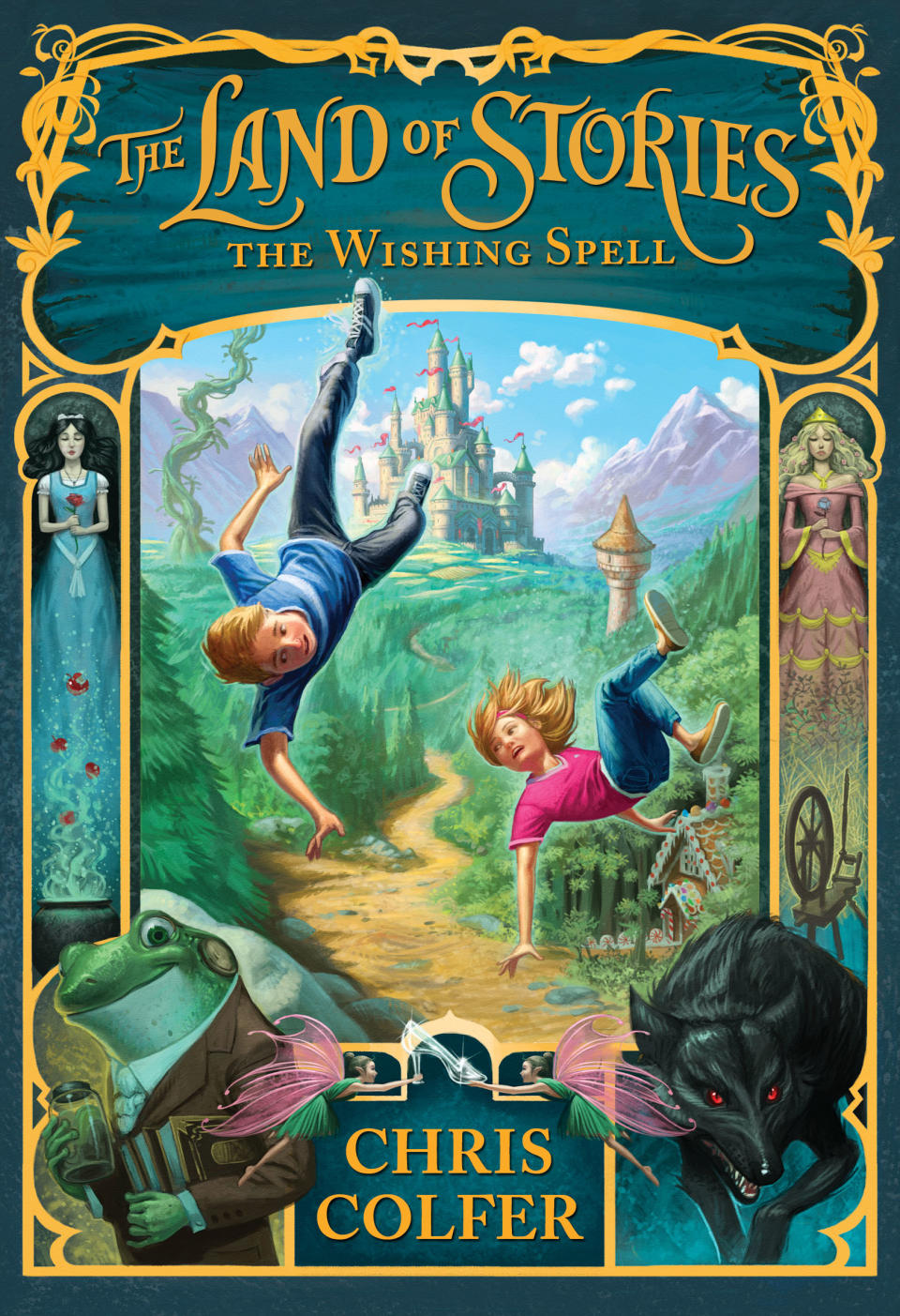 This image released by Little Brown & Co. Children's Books shows "The Land of Stories: The Wishing Spell," by Chris Colfer. The book is about twins Connor and Alex, who find themselves sucked into their favorite book of fairy tales, suddenly face-to-face with the characters they grew up reading about. Colfer said he came up with the idea as an inquisitive child who questioned the fairytales his mother would read to him. (AP Photo/Little Brown & Co. Children's Books)