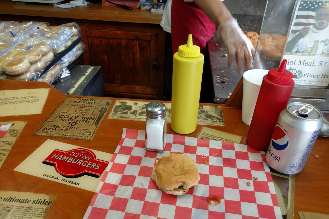 slider on counter at the cozy inn