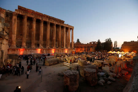 People gather to attend the opening of Baalbek International Festival, in Baalbek, Lebanon July 20, 2018. REUTERS/Mohamed Azakir