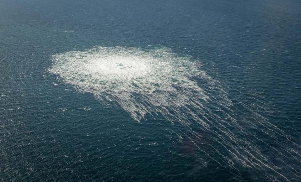 Gas bubbles from the Nord Stream 2 leak reaching surface of the Baltic Sea (via REUTERS)