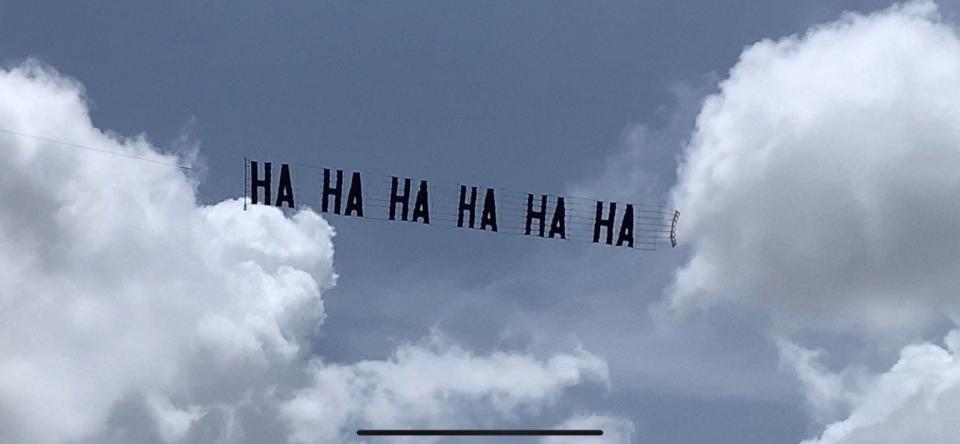 Democratic activist Thomas Kennedy told NBC Miami that he and a group of friends paid $1,800 for a plane to fly a banner plane with the message "ha ha ha ha ha" over Donald Trump's Mar-a-Lago estate on Wednesday, Aug. 10, 2022. The act came while supporters of the former president rallied outside in protest of this week's FBI search of the home.