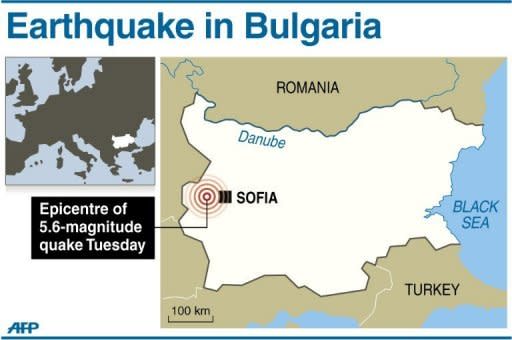 Map locating the epicentre of a 5.8-magnitude quake that struck just outside Sofia in Bulgaria on Tuesday