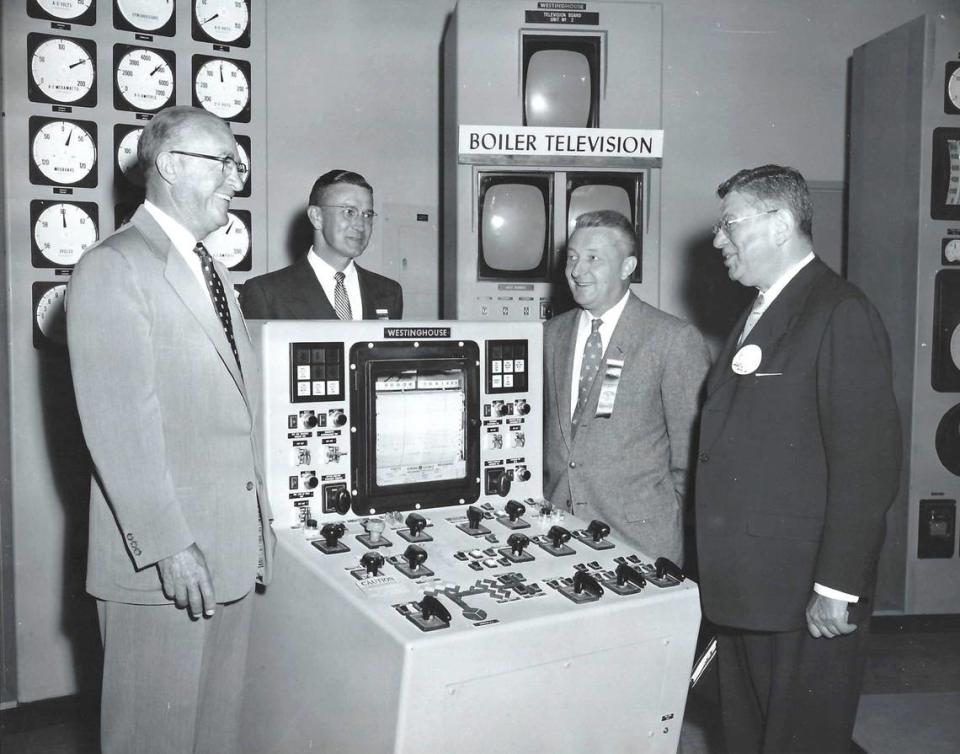 PG&E dedicated the Morro Bay Power Plant July 8, 1955. The initital facility had two generating units sharing one smoke stack. The $44 million plant could generate 300,000 kilowatts, enough to power the city of San Francisco. PG&E/Tribune file