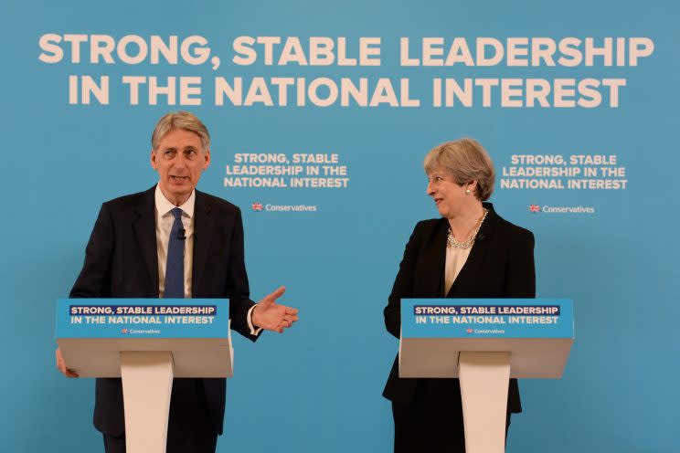 The PM with Philip Hammond earlier today (PA)