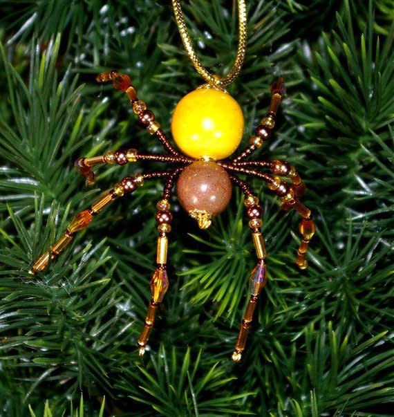3) Gold and Brown Spider Ornament