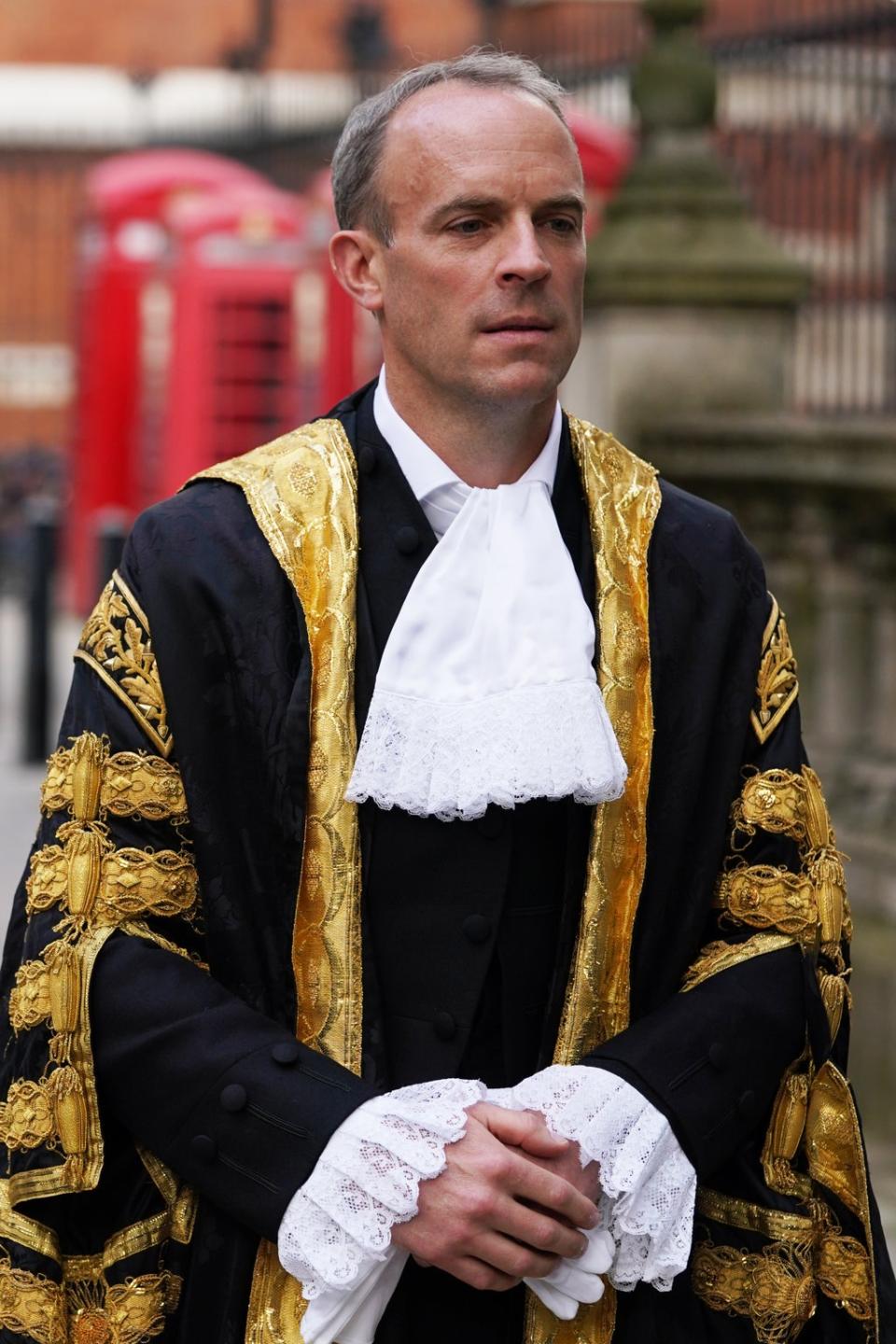 Dominic Raab arrives at the Judge’s entrance to the Royal Courts of Justice in London, ahead of his swearing in ceremony as Lord Chancellor (Gareth Fuller/PA) (PA Wire)