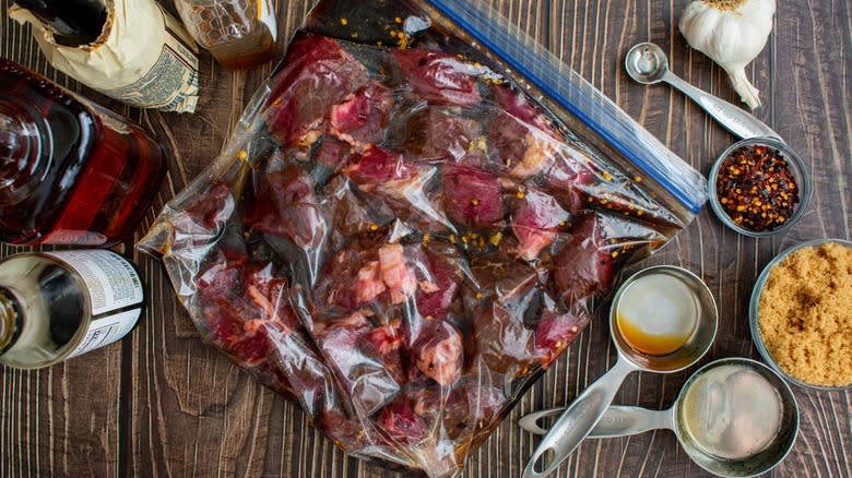meat marinating in bag
